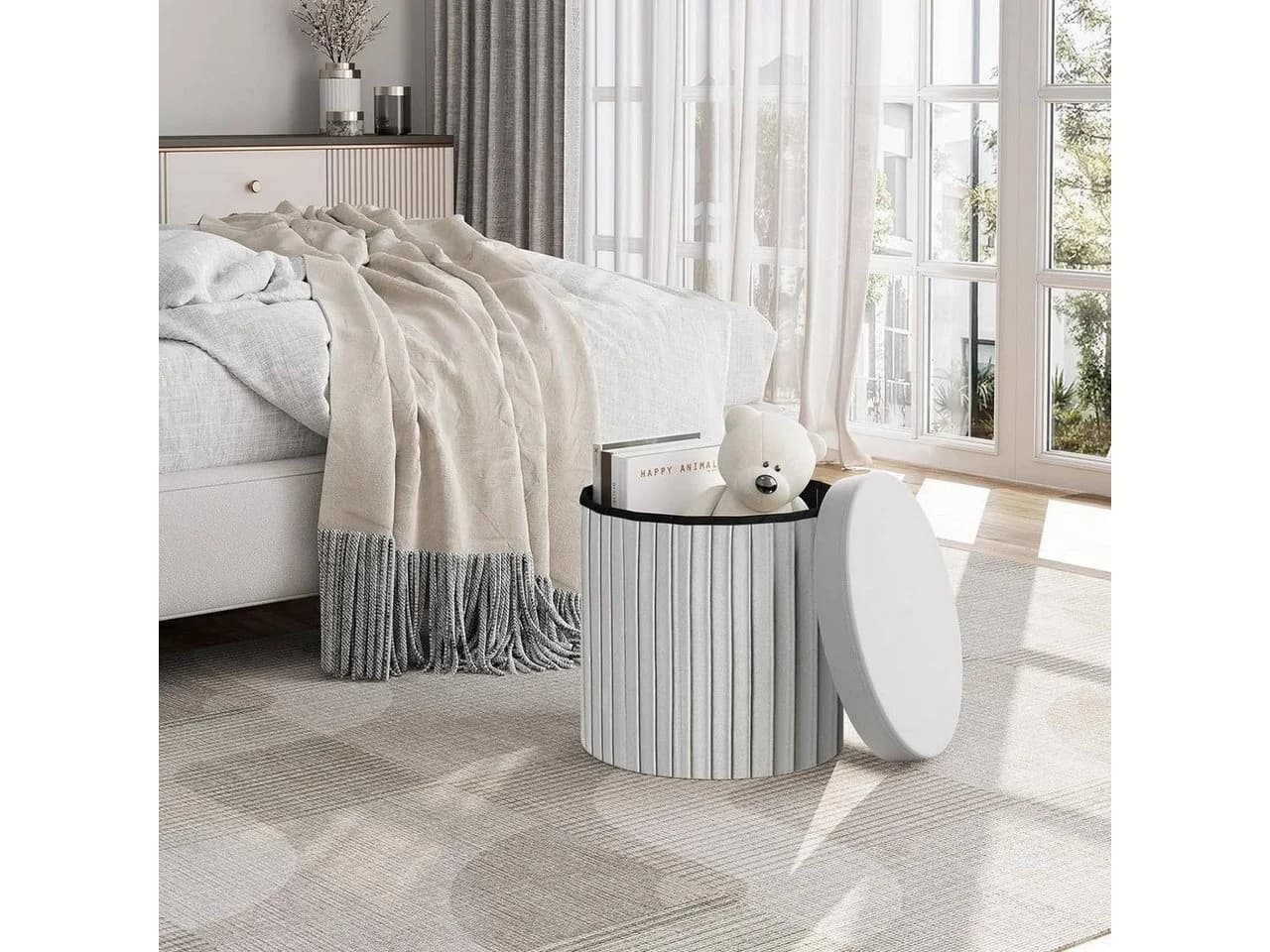 Woltu Sitzhocker mit Stauraum Grau Velvet Faltbar - Bild 4