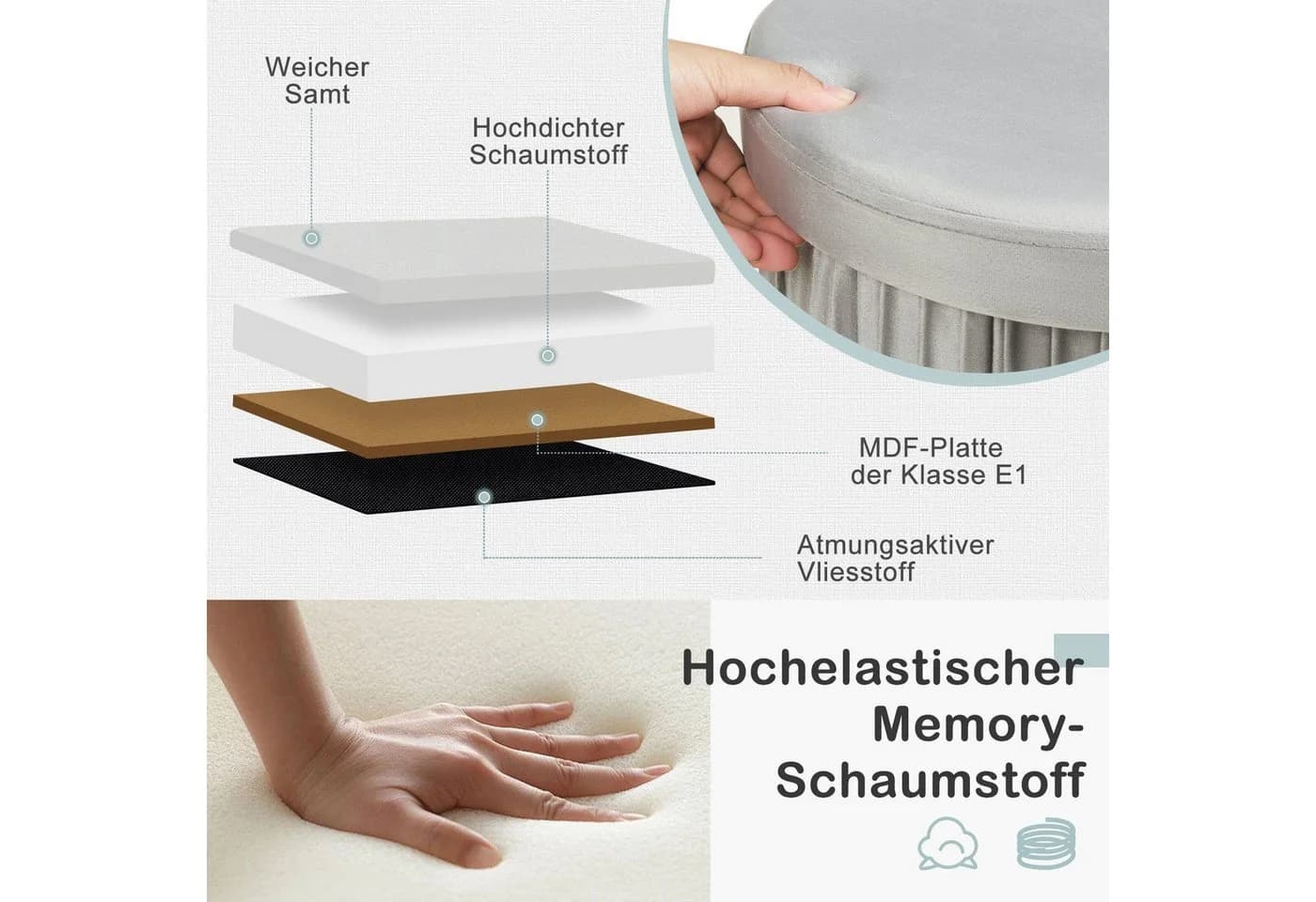 Woltu Sitzhocker mit Stauraum Grau Velvet Faltbar - Bild 5