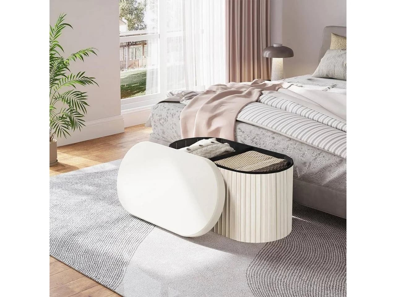Woltu Sitzhocker mit Stauraum Beige/Grau faltbar
