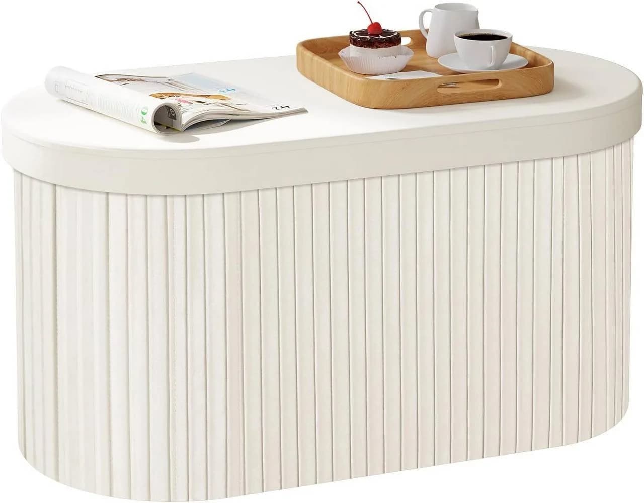 Woltu Sitzhocker mit Stauraum Beige/Grau faltbar - Bild 2