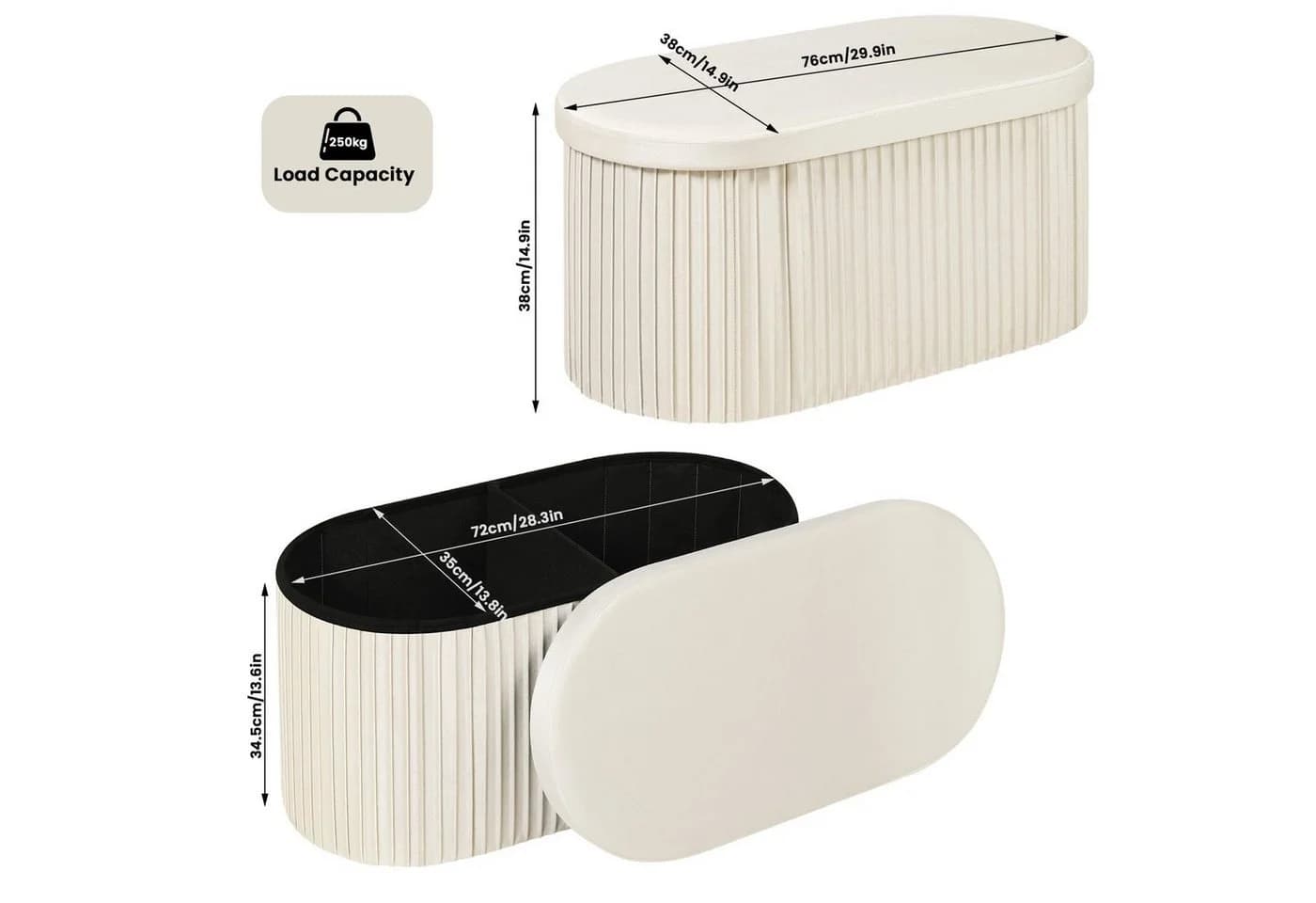 Woltu Sitzhocker mit Stauraum Beige/Grau faltbar - Bild 3