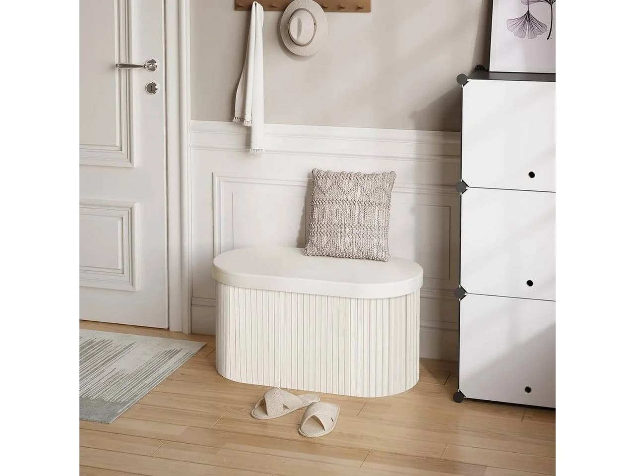 Woltu Sitzhocker mit Stauraum Beige/Grau faltbar - Bild 4