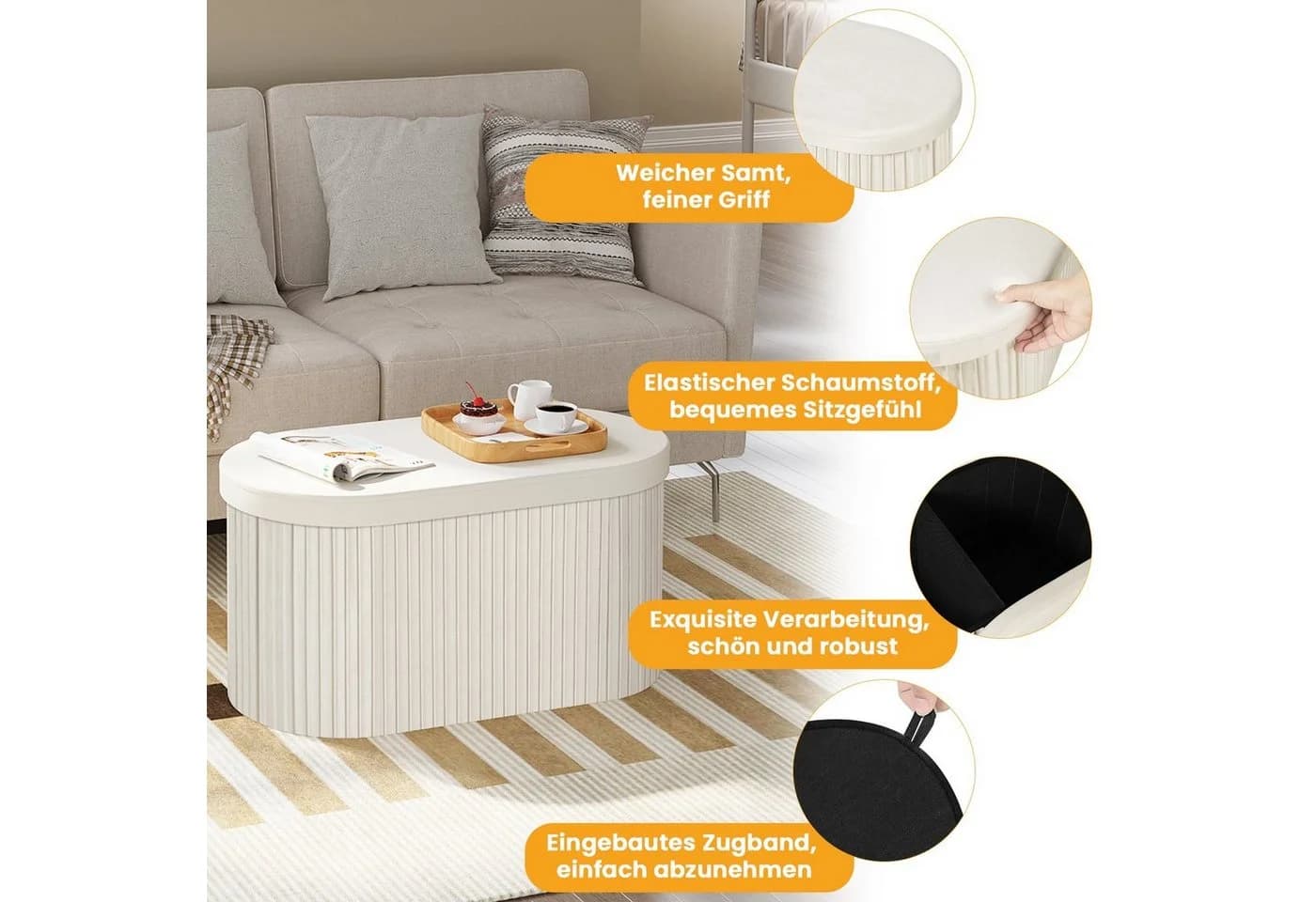 Woltu Sitzhocker mit Stauraum Beige/Grau faltbar - Bild 5