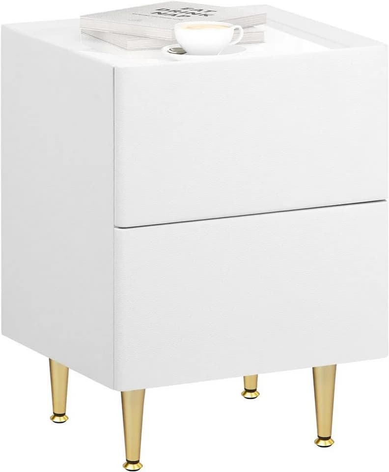 Woltu Nachttisch mit 2 Schubladen Modern Weiß Gold - Bild 4