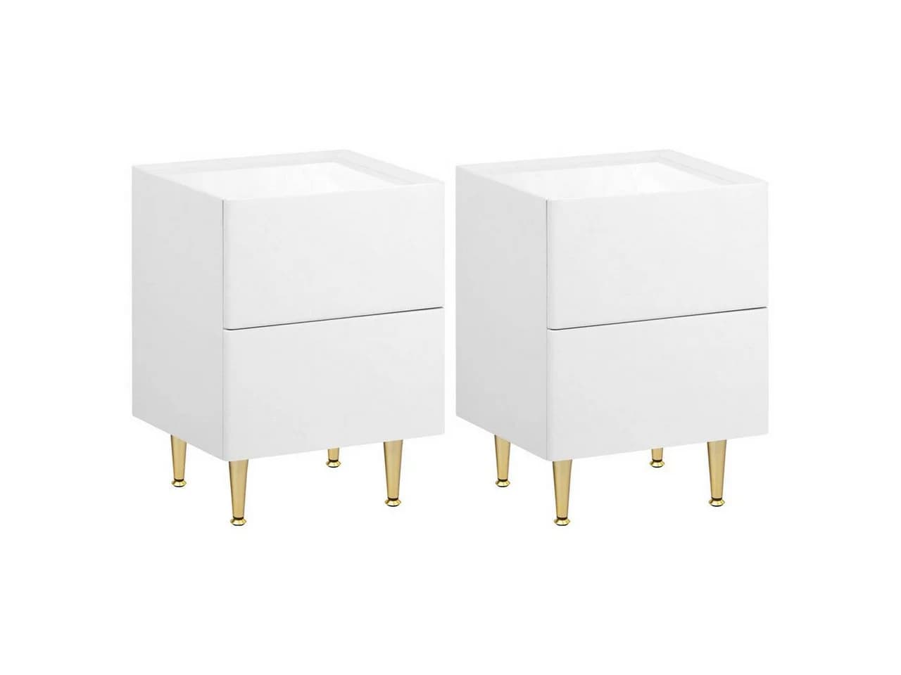 Woltu Nachttisch 2 Schubladen Modern Weiß/Gold Skandinavisch
