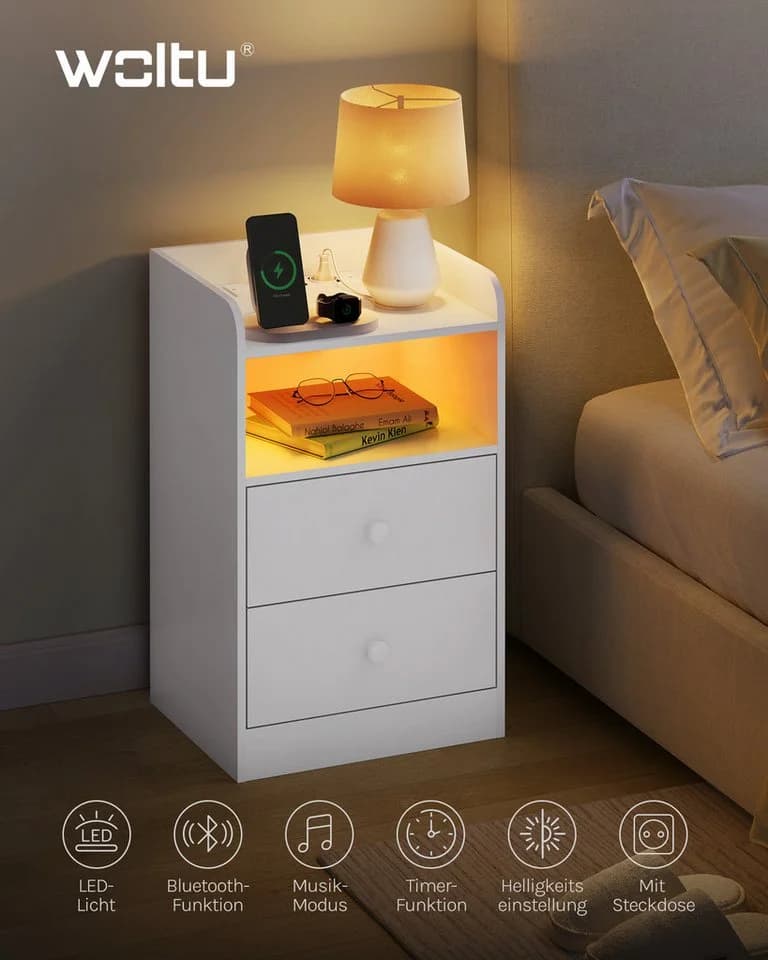 WOLTU Nachttisch LED-Licht 2 Steckdosen 2 USB