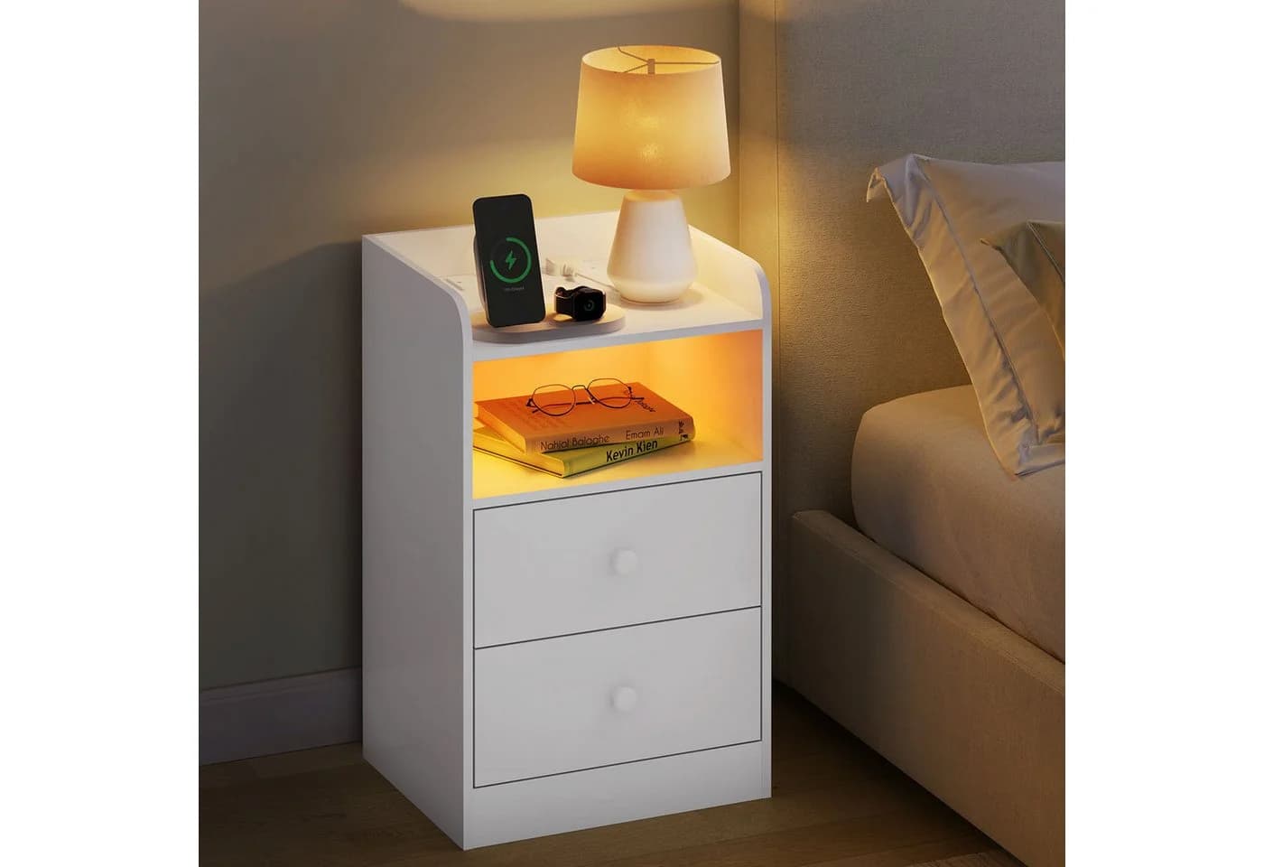 WOLTU Nachttisch LED-Licht 2 Steckdosen 2 USB - Bild 2