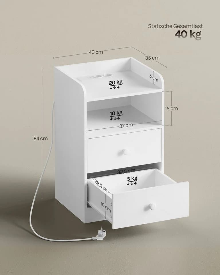 WOLTU Nachttisch LED-Licht 2 Steckdosen 2 USB - Bild 3