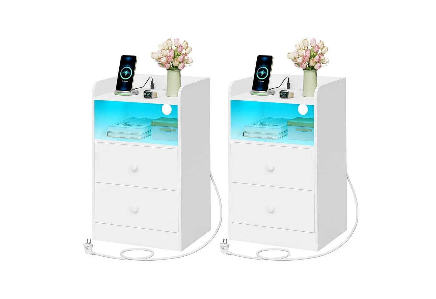 Woltu Nachttisch 2er Set Weiß mit LED und USB-Ladefunktion - Bild 2