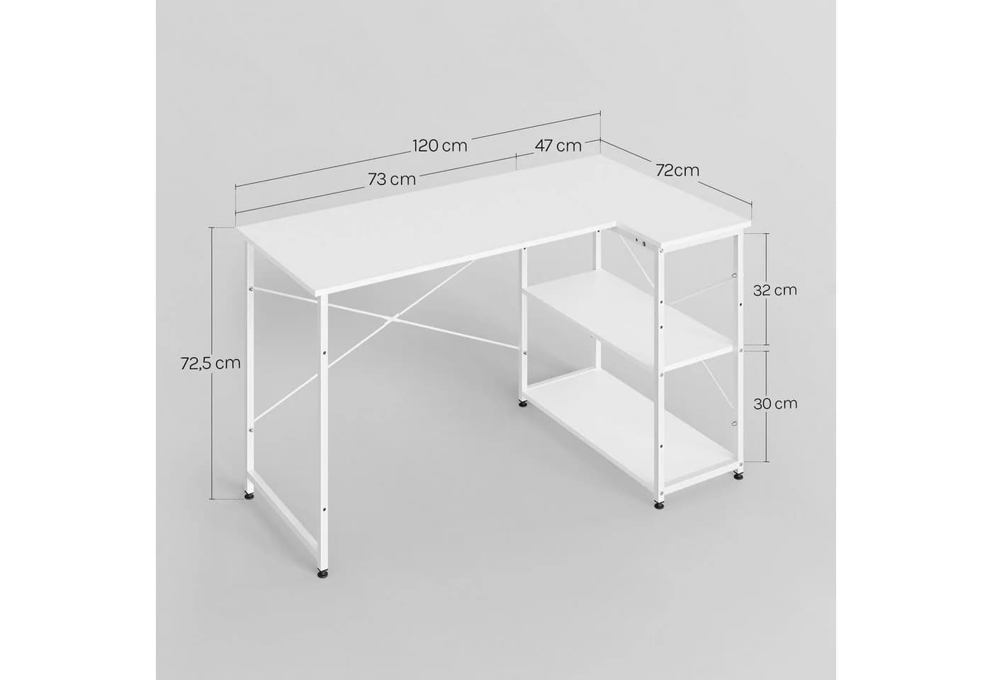Woltu L-Eckschreibtisch Weiß mit Ablage und Metallgestell - Bild 3