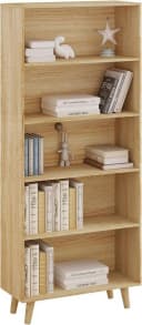 Woltu Bücherregal 5 Fächer Weiß/Helle Eiche Standregal Raumteiler Bild 2