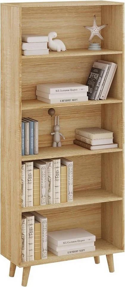 Woltu Bücherregal 5 Fächer Weiß/Helle Eiche Standregal Raumteiler - Bild 2