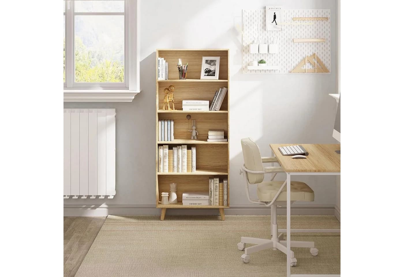 Woltu Bücherregal 5 Fächer Weiß/Helle Eiche Standregal Raumteiler - Bild 5