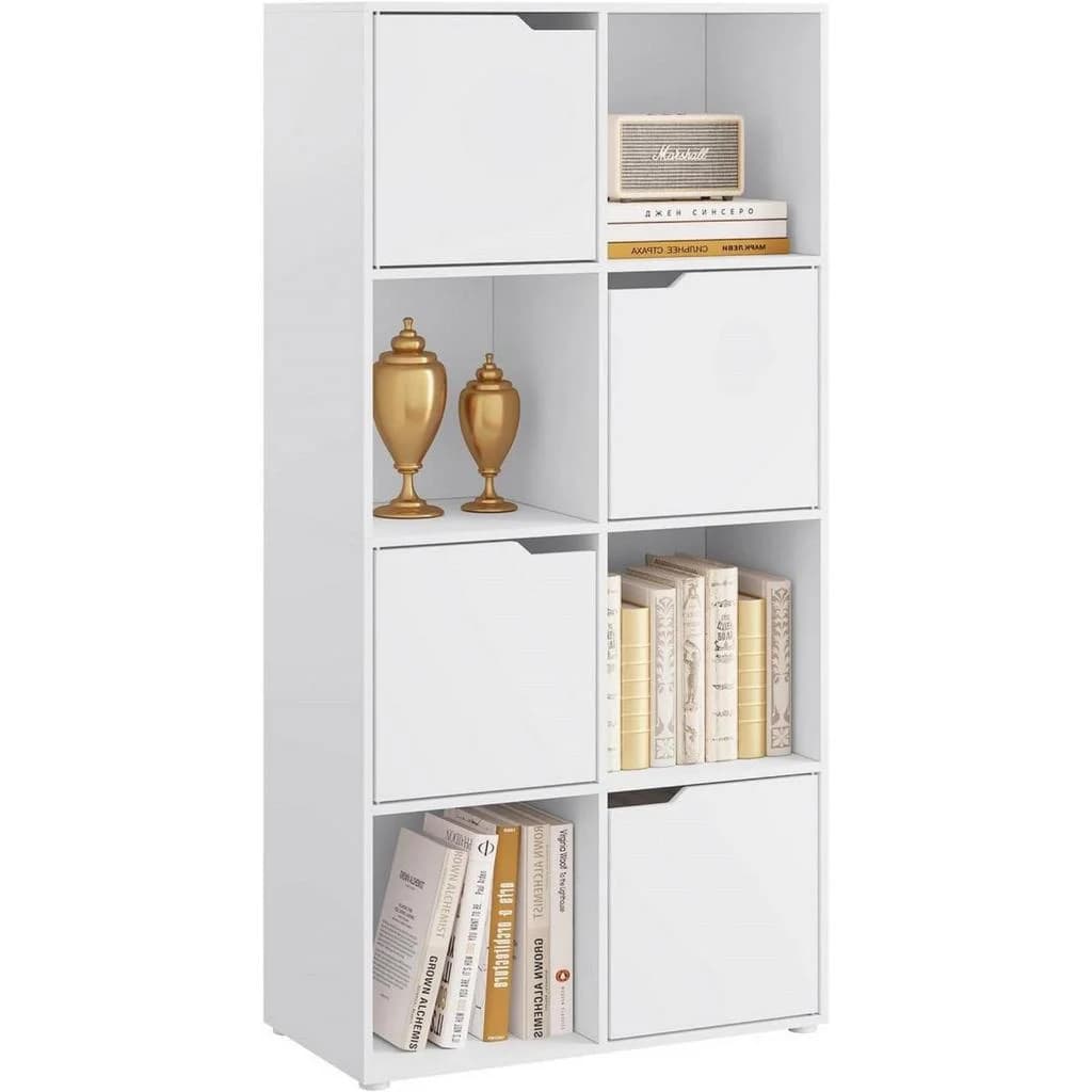Woltu Bücherregal 8 Fächer 4 Türen Weiß Modern Würfelregal