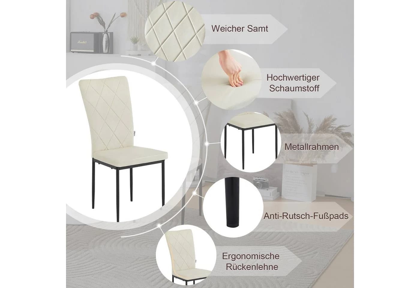 Woltu Esszimmerstuhl Set 4 St. Samt mit hoher Rückenlehne - Bild 5