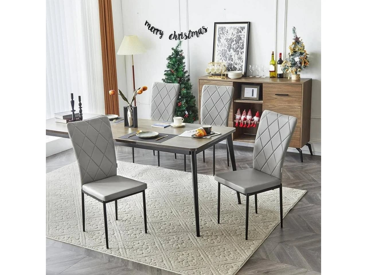Woltu Esszimmerstuhl Set 4 St. Kunstleder Grau/Schwarz/Weiß