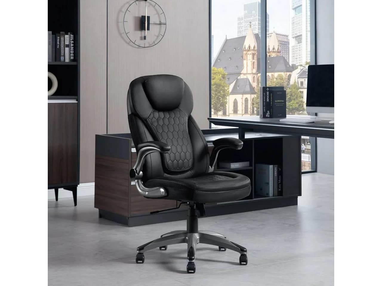 Woltu Bürostuhl Chefsessel mit Kopfstütze, Kunstleder Schwarz/Braun
