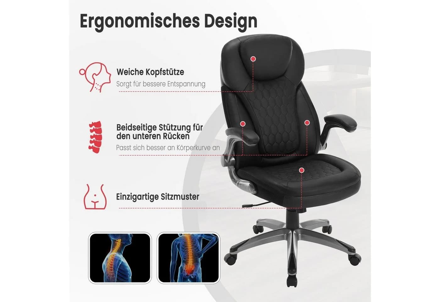 Woltu Bürostuhl Chefsessel mit Kopfstütze, Kunstleder Schwarz/Braun - Bild 4