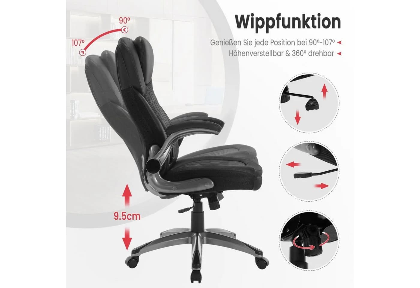Woltu Bürostuhl Chefsessel mit Kopfstütze, Kunstleder Schwarz/Braun - Bild 5
