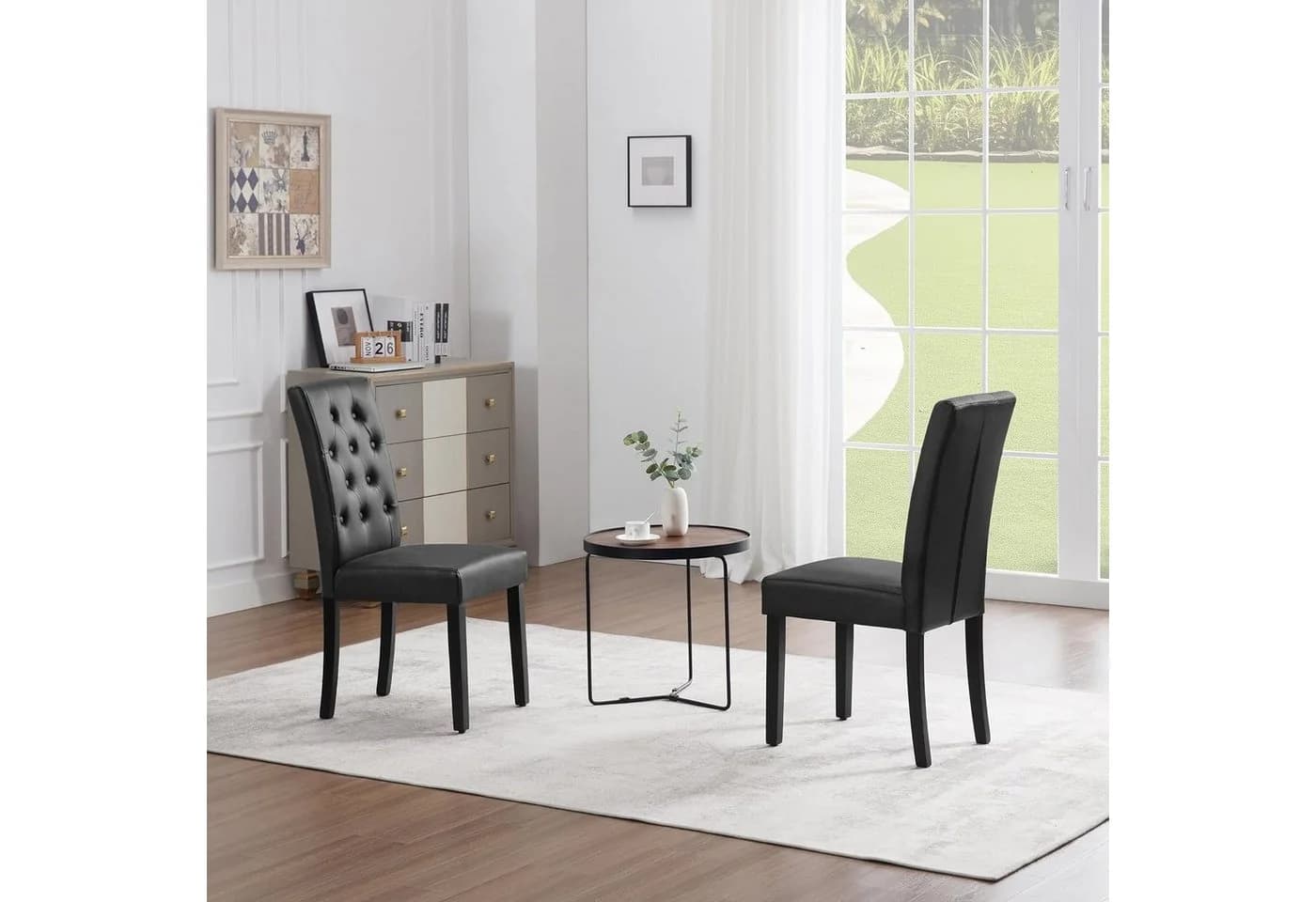 Woltu Esszimmerstuhl Schwarz Braun Kunstleder Massivholz