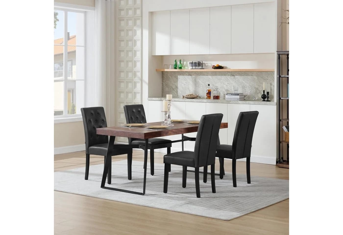 Woltu Esszimmerstuhl Schwarz/Braun Kunstleder Massivholz