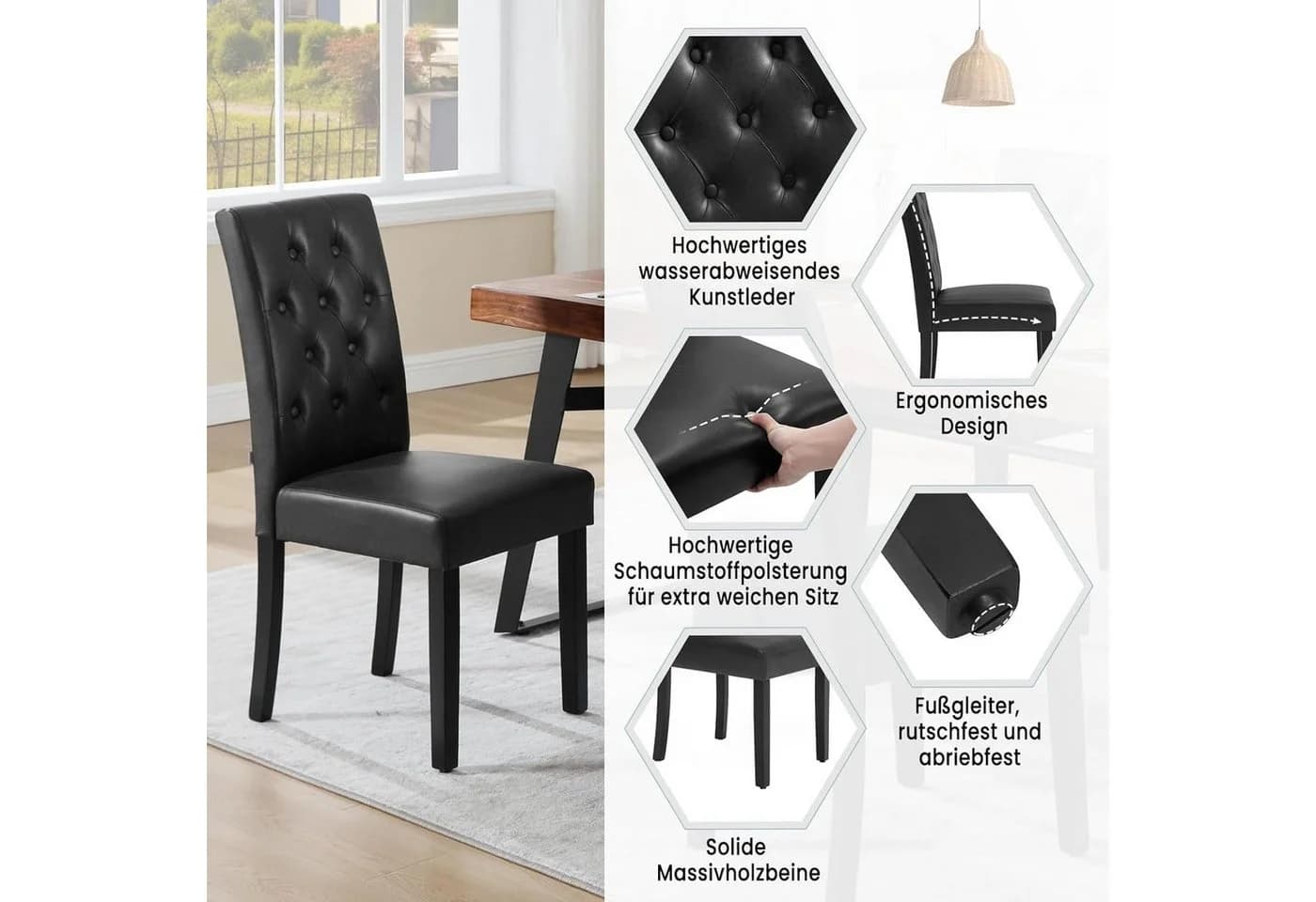 Woltu Esszimmerstuhl Schwarz/Braun Kunstleder Massivholz - Bild 5