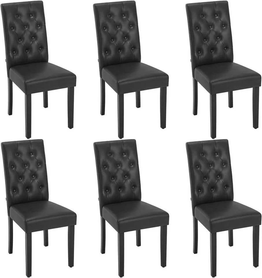 Woltu Esszimmerstuhl 6-tlg. Schwarz/Braun Kunstleder Massivholz - Bild 2