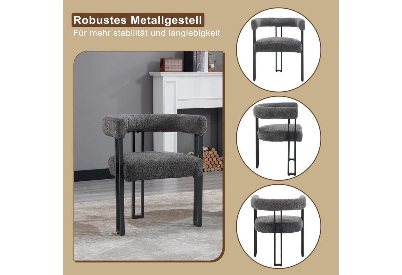 Woltu Esszimmerstuhl Grau Chenille Metallbeine Modern - Bild 5