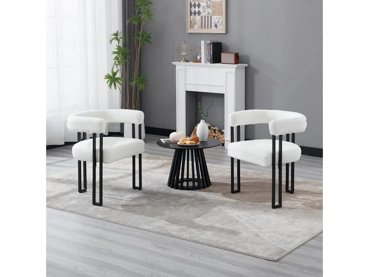 Woltu Esszimmerstuhl Modern Chenille Grau/Creme mit Metallbeinen