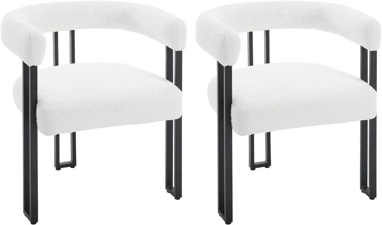 Woltu Esszimmerstuhl Modern Chenille Grau/Creme mit Metallbeinen - Bild 2