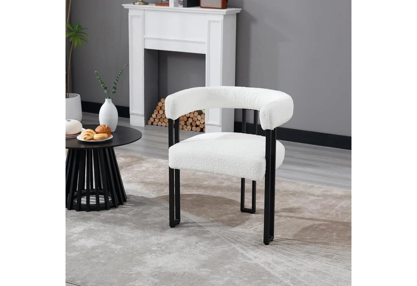 Woltu Esszimmerstuhl Modern Chenille Grau/Creme mit Metallbeinen - Bild 4