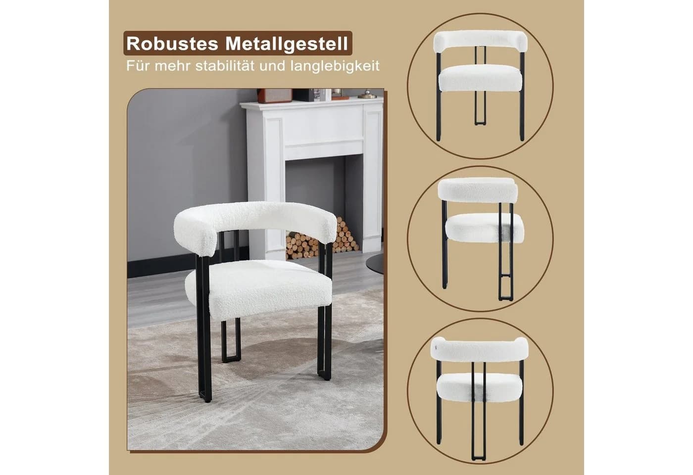 Woltu Esszimmerstuhl Modern Chenille Grau/Creme - Bild 5