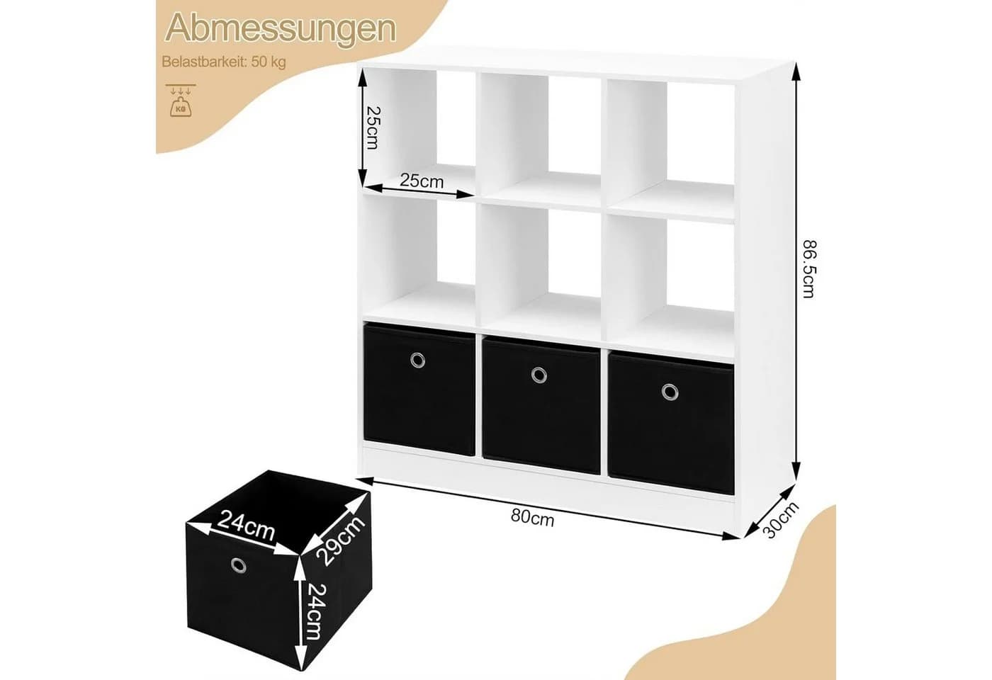 Woltu Bücherregal 9 Fächer mit 3 Schubladen Weiß - Bild 3
