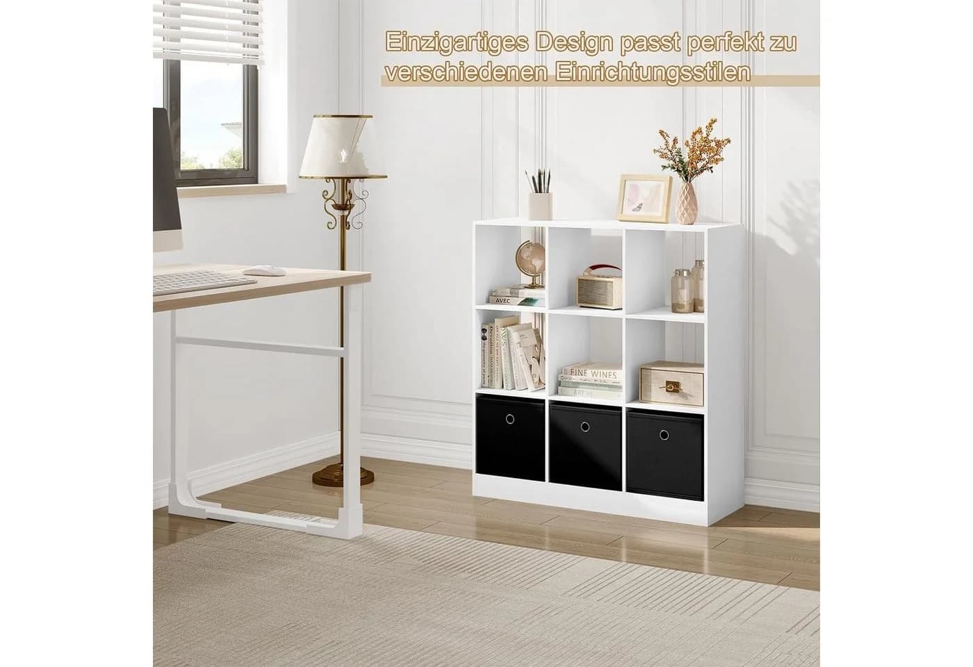 Woltu Bücherregal 9 Fächer mit 3 Schubladen Weiß - Bild 4