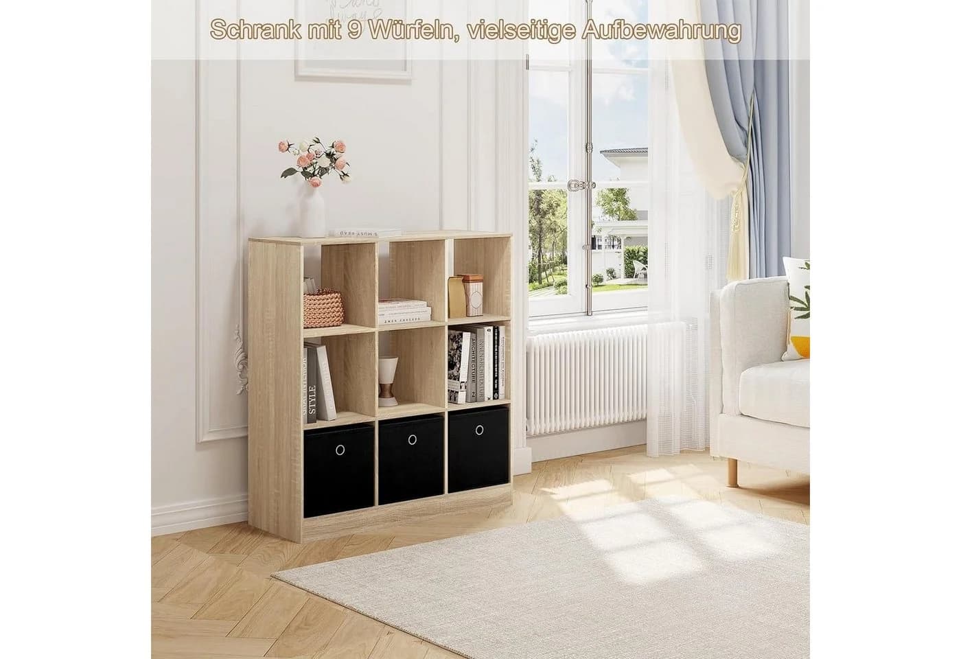 Woltu Bücherregal mit 9 Fächern und 3 Schubladen aus Vliesstoff - Bild 4