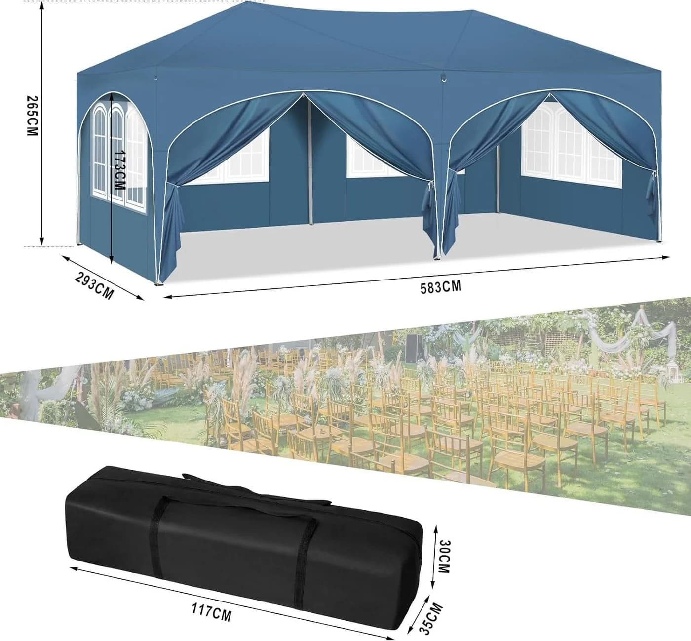 Woltu Pavillon 3x6m Höhenverstellbar mit 6 Seitenwänden - Bild 3