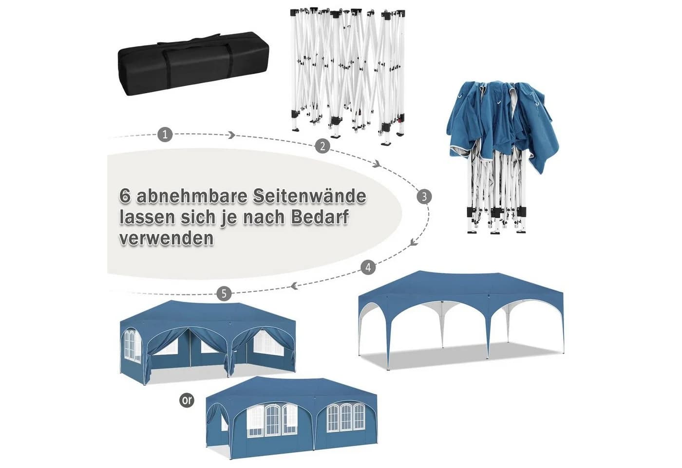 Woltu Pavillon 3x6m Höhenverstellbar mit 6 Seitenwänden - Bild 5
