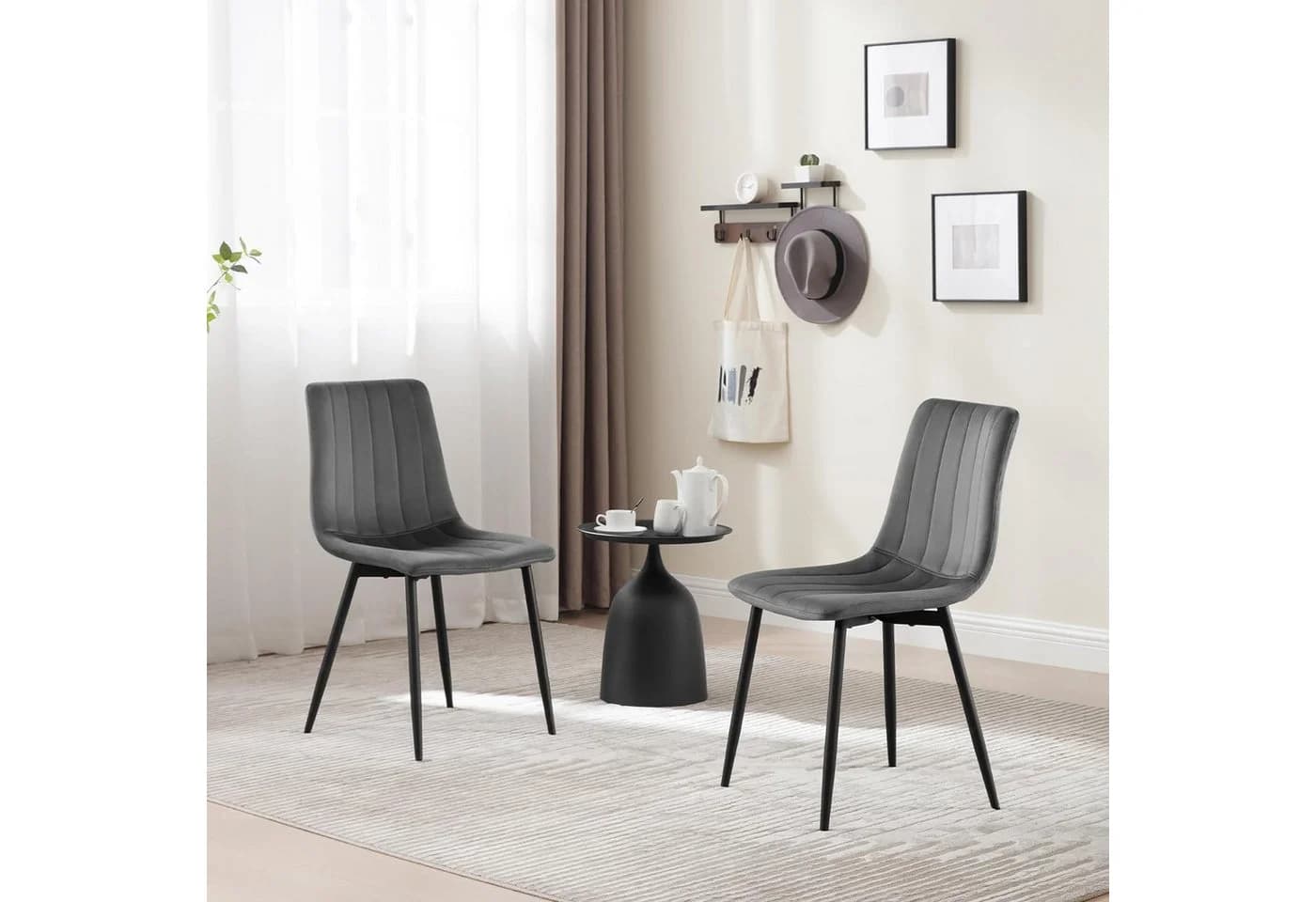 Klihome Polsterstuhl 4er Set Samt Grau Schwarz Beige Dunkelgrün - Bild 4