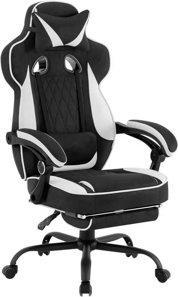 Woltu Gaming-Stuhl Schwarz/Weiß mit Fußstütze und ergonomischem Design - Bild 2