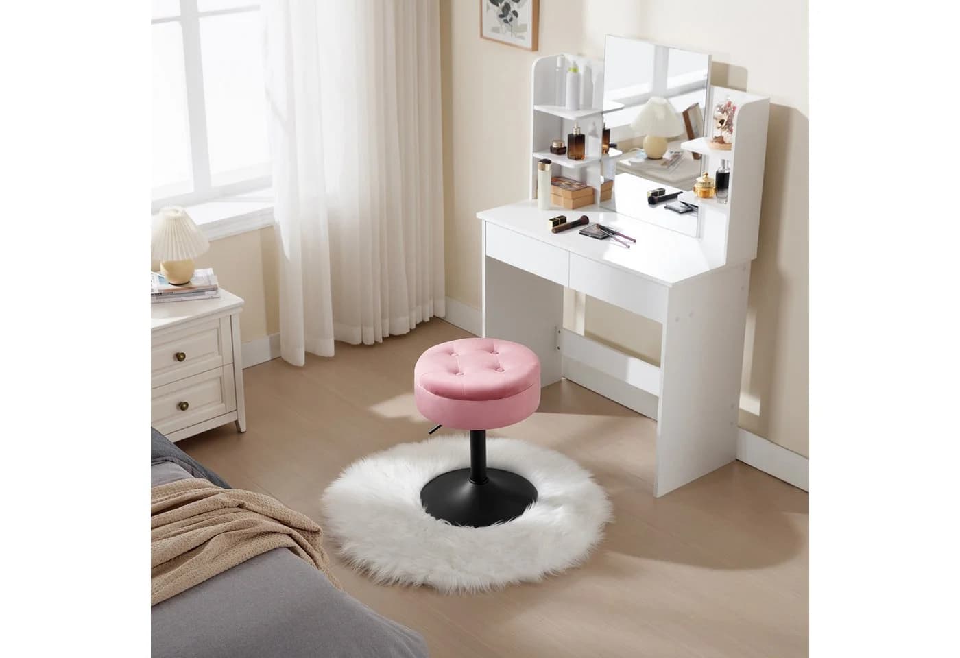 Woltu Drehhocker Rosa höhenverstellbar mit Stauraum