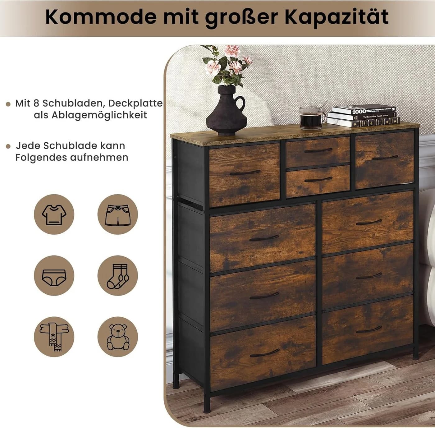 Woltu Kommode 10 Schubladen Stoff Metallrahmen Industrial Stil - Bild 5
