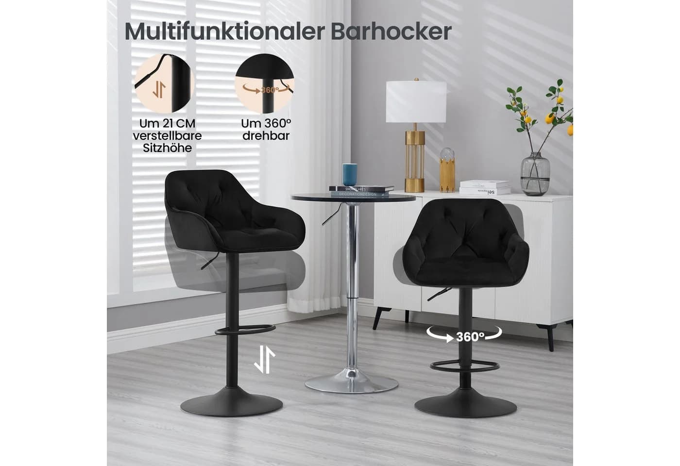 Woltu Barhocker höhenverstellbar mit Armlehnen und Fußstütze Schwarz - Bild 5