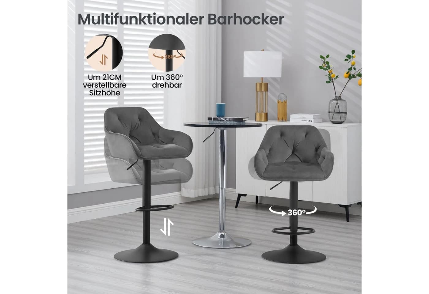 Woltu Barhocker höhenverstellbar drehbar mit Armlehnen und Fußstütze - Bild 5