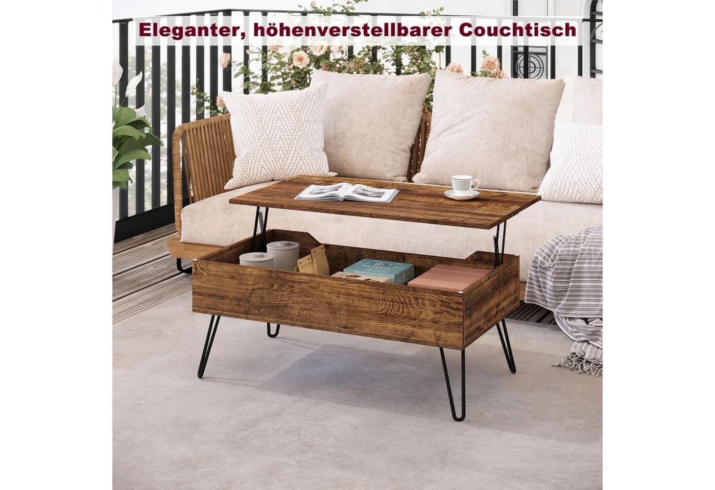 Moderner Wohnzimmertisch aus melaminfurniertem Holzwerkstoff und Metall