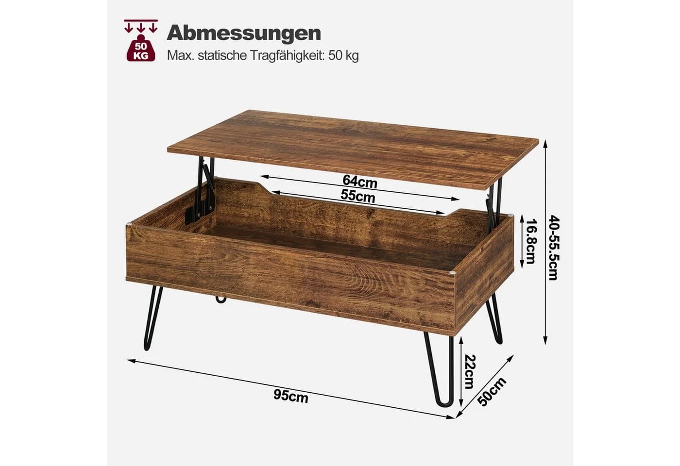 Moderner Wohnzimmertisch aus melaminfurniertem Holzwerkstoff und Metall - Bild 3