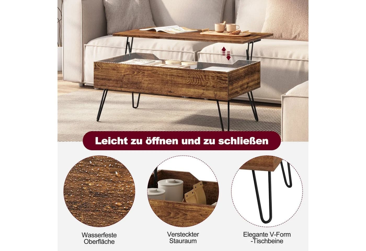 Moderner Wohnzimmertisch aus melaminfurniertem Holzwerkstoff und Metall - Bild 4