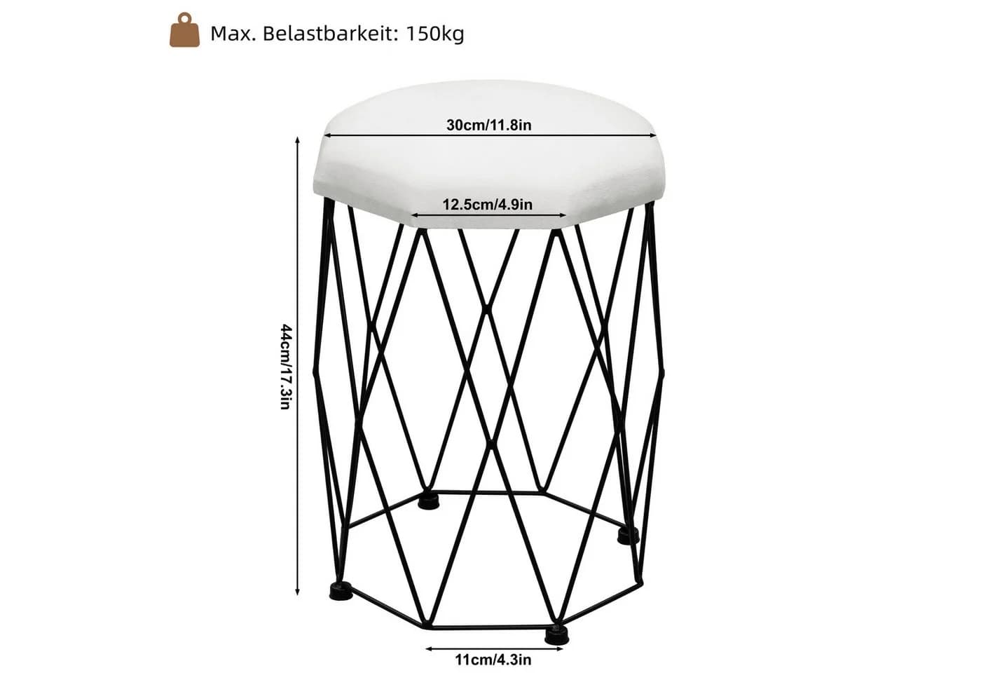 Woltu Polsterhocker Samt Weiß/Schwarz - Schminkhocker mit Metallrahmen - Bild 3