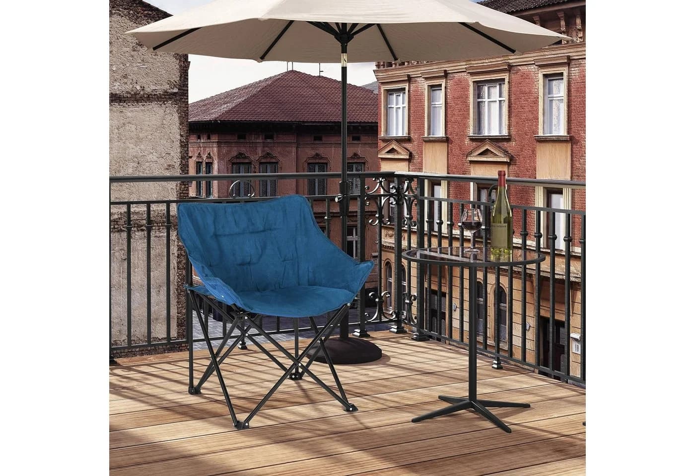 Woltu Campingstuhl Faltbar Gepolstert Dunkelgrau Blau Mit Tasche - Bild 4