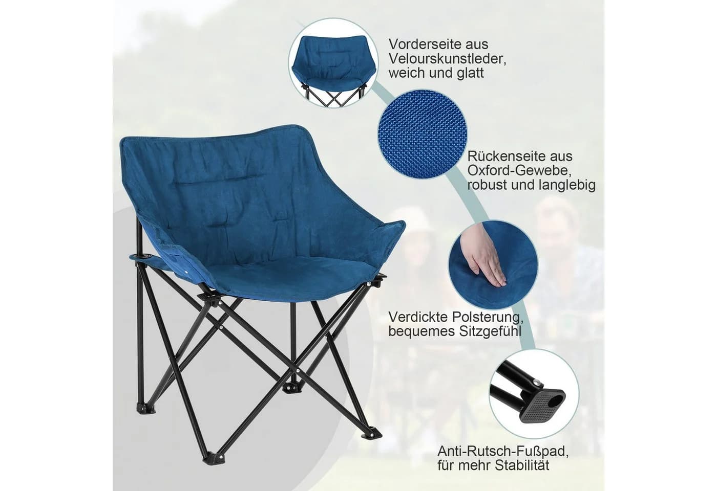 Woltu Campingstuhl Faltbar Gepolstert Dunkelgrau Blau Mit Tasche - Bild 5
