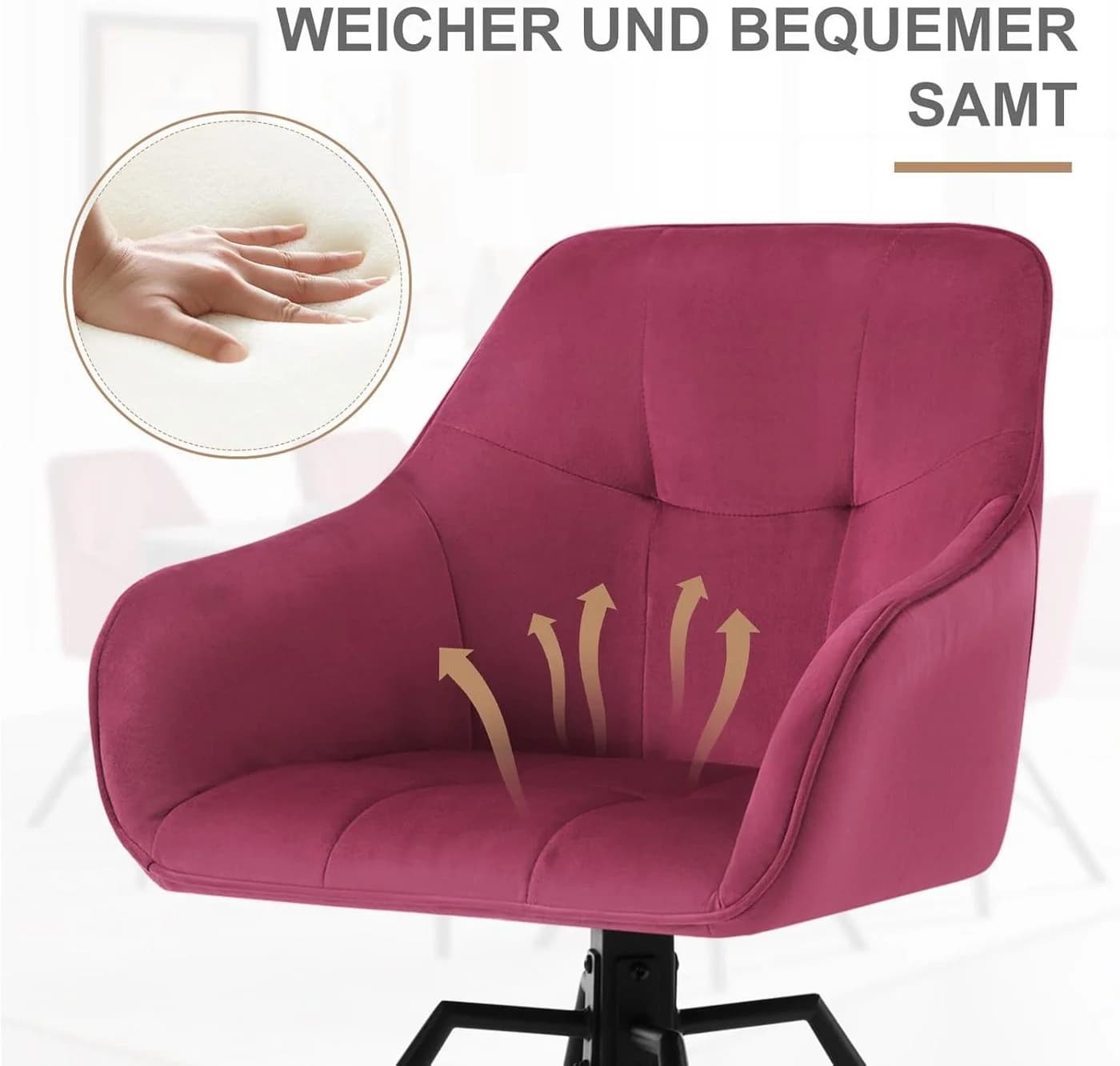 Woltu Polsterstuhl 6-tlg. Rot Samt Metall Drehbar - Bild 5